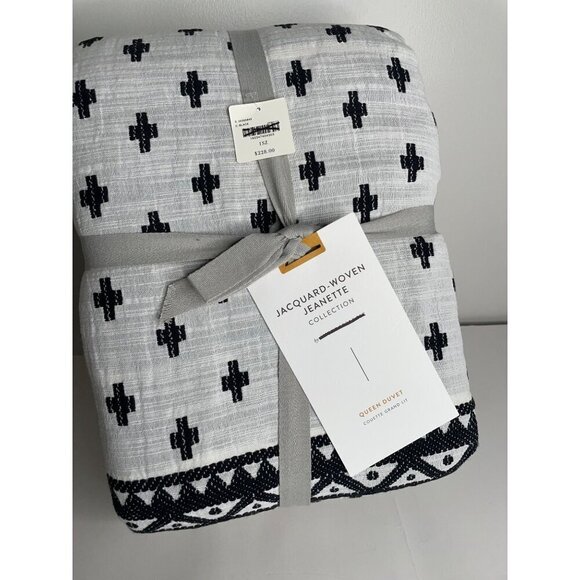 NWT Anthropologie Jacquard Woven Jeanette Queen Duvet Cover Black & White - Picture 5 of 7